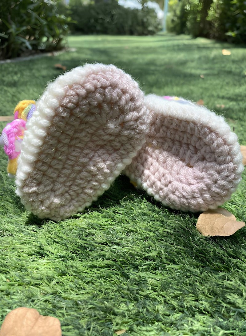 Braidise Creations Off White Braided Baby Booties With Puff Flower 4 inch sole for new born, 2 to 6 months baby feet - Image 4