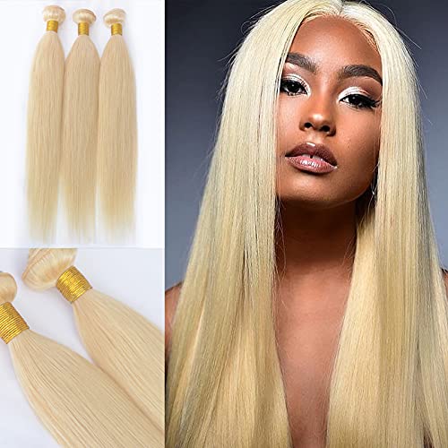 Hair 613 Platinum Blonde Brazilian Remy Hair Weaving  Soft Silky Unprocessed Virgin Hair Wefts 16inches 100grams