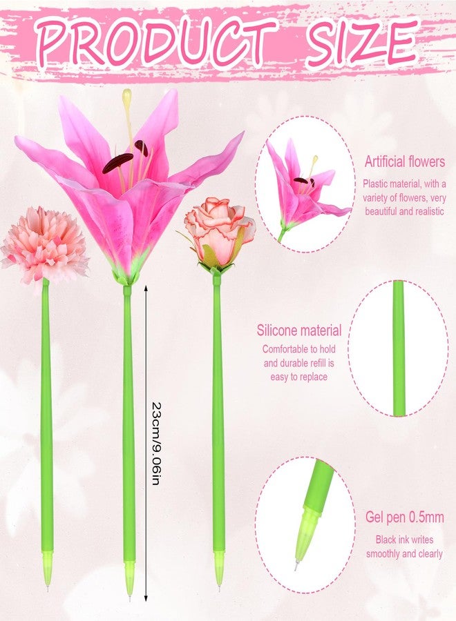 CoscosX 28 Pcs Flower Pens Artificial Daisy Rose Lily Carnation Flower Pens Back to School Pen Wedding Floral Pen for Women Mother's Day Girlfriend Wife Office Birthday Fitst Day Classroom Reward - Image 2