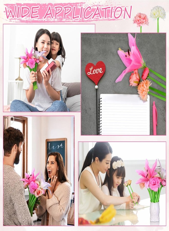 CoscosX 28 Pcs Flower Pens Artificial Daisy Rose Lily Carnation Flower Pens Back to School Pen Wedding Floral Pen for Women Mother's Day Girlfriend Wife Office Birthday Fitst Day Classroom Reward - Image 3