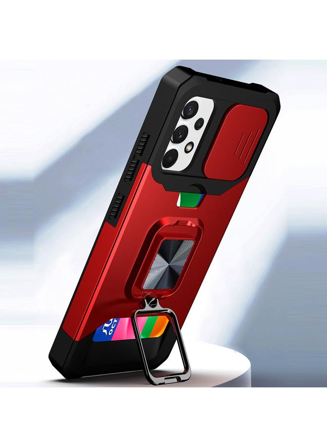 اس-توب جراب لهاتف Samsung Galaxy A32 4G بتصميم غطاء كاميرا منزلق مصنوع من مادة PC + TPU مقاوم للصدمات مع حامل حلقي وفتحة بطاقة - Image 2