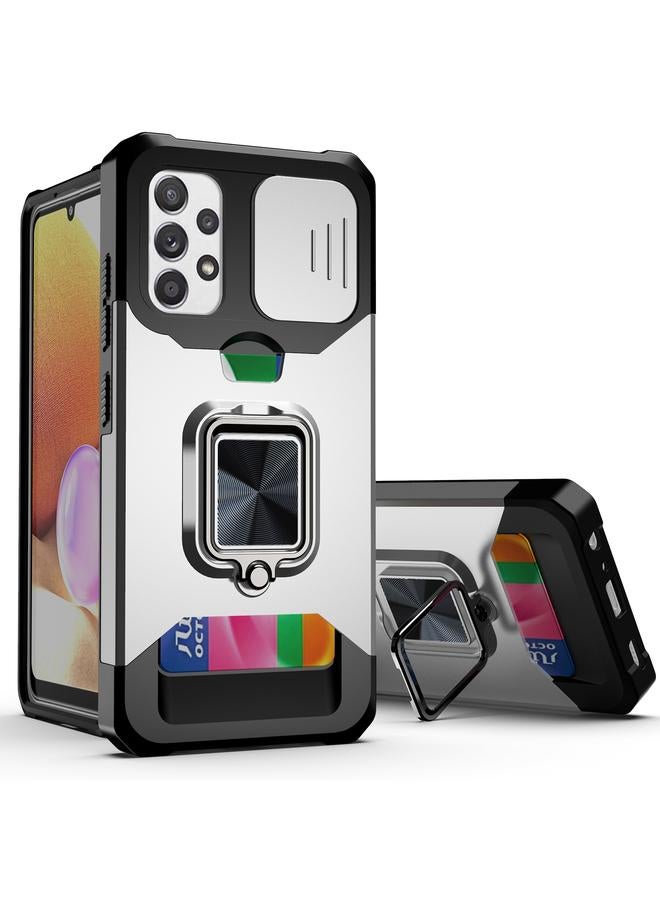 اس-توب جراب لهاتف Samsung Galaxy A32 4G بتصميم غطاء كاميرا منزلق مصنوع من مادة PC + TPU مقاوم للصدمات مع حامل حلقي وفتحة بطاقة - Image 1