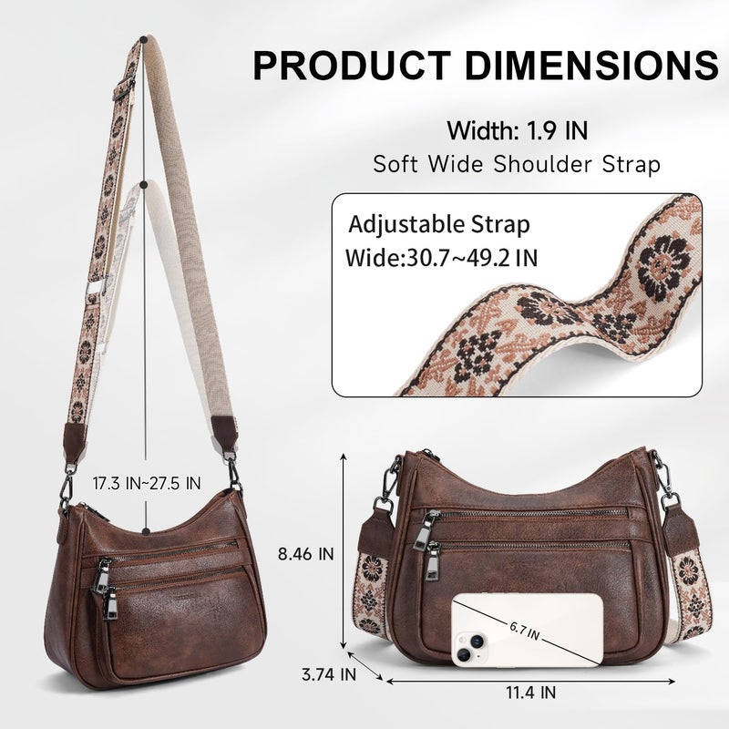 KITEVIUN Crossbody Bags for Women Leather Purse Trendy Multi Pocket Shoulder Handbags with Adjustable Guitar Strap - Image 5