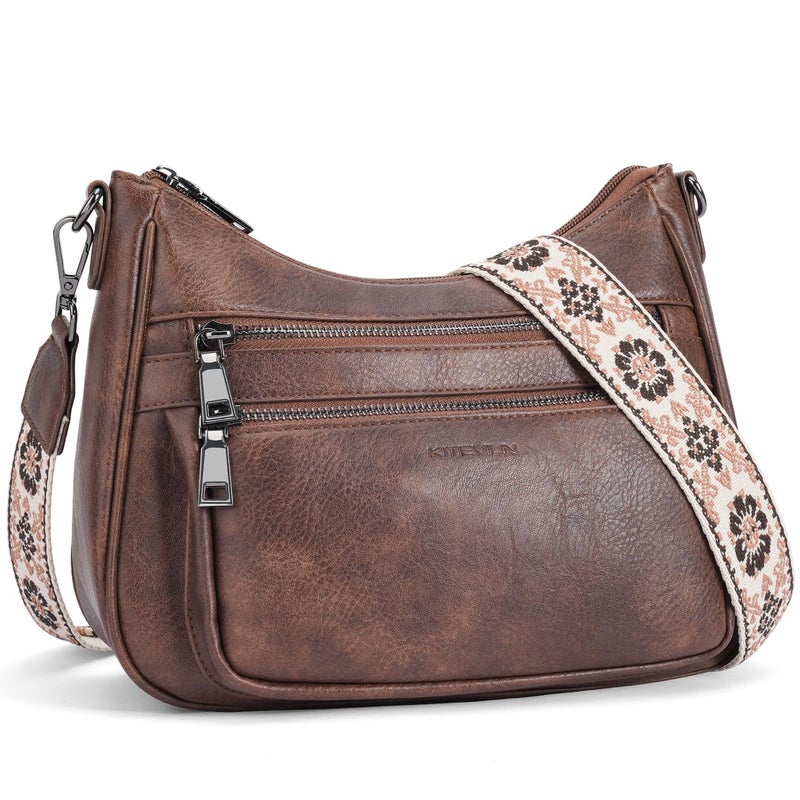 KITEVIUN Crossbody Bags for Women Leather Purse Trendy Multi Pocket Shoulder Handbags with Adjustable Guitar Strap - Image 1