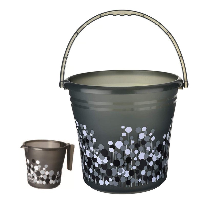AIR O MATIC AIR O MATIC Plastic Deluxe Bathroom Bucket with Mug 15 Ltr Set of 2 BLACK 
