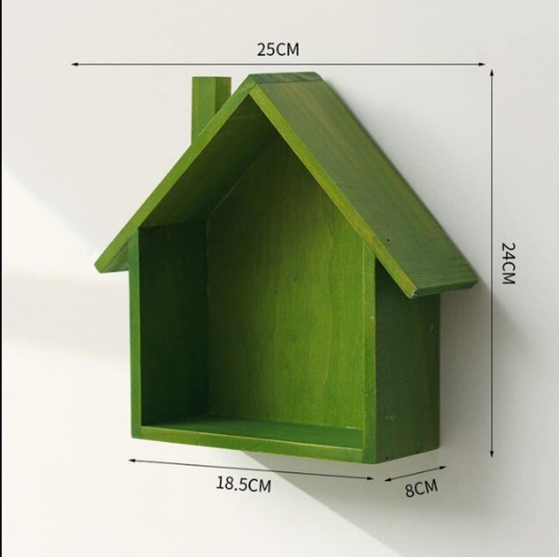 Extend Crafts Extend Crafts Wooden Beautiful Hut Shape Wall Modern Mounted Floating Rack Shelves Hanging Shelf Display Unit for Living Room Bedroom Office Kitchen Cabinet Kids Room Home Decoration Set of Green  - Image 2