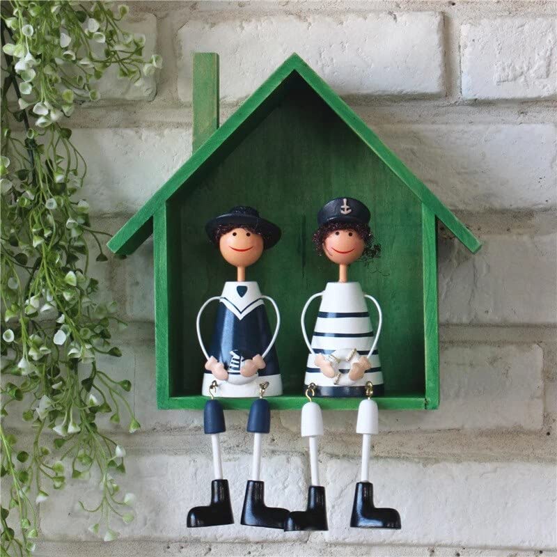 Extend Crafts Extend Crafts Wooden Beautiful Hut Shape Wall Modern Mounted Floating Rack Shelves Hanging Shelf Display Unit for Living Room Bedroom Office Kitchen Cabinet Kids Room Home Decoration Set of Green  - Image 1