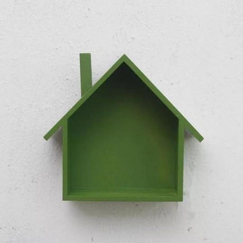 Extend Crafts Extend Crafts Wooden Beautiful Hut Shape Wall Modern Mounted Floating Rack Shelves Hanging Shelf Display Unit for Living Room Bedroom Office Kitchen Cabinet Kids Room Home Decoration Set of Green  - Image 3