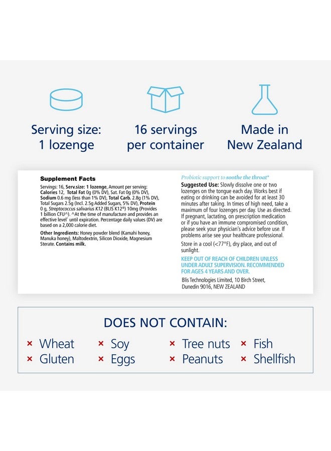 BLIS HoneyBlis Oral Probiotic Throat Lozenges with Soothing Manuka Honey K12 Probiotics (1 Billion Cfu) to Support Immunity & Soothe Sore Throats, 16 Lozenges - Image 3