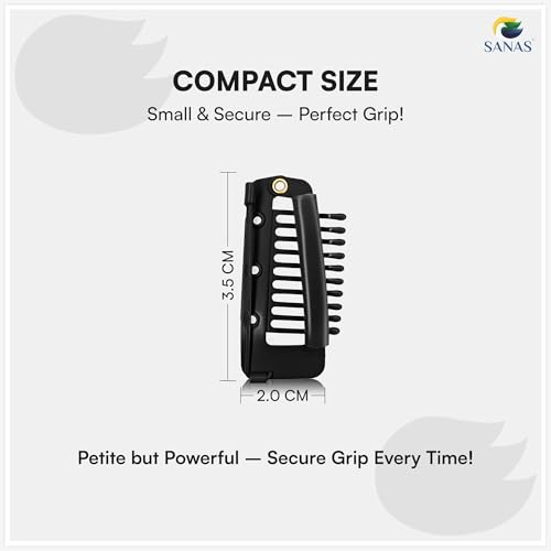 Sanas Hair Extension Clips For Women (6Pcs) Dupatta Clips For Brides (10 Teeth) Dupatta Safety Pins For Women Saree Pallu Pin For Head Bridal Dupatta Setting Clip Safety Hijab Hair Pins (6Pcs) (Black) - Image 2
