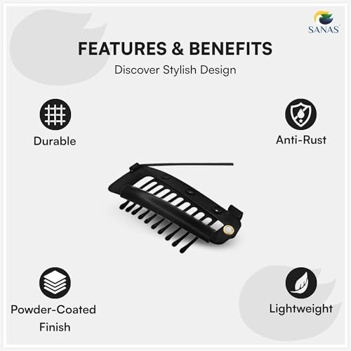 Sanas Hair Extension Clips For Women (6Pcs) Dupatta Clips For Brides (10 Teeth) Dupatta Safety Pins For Women Saree Pallu Pin For Head Bridal Dupatta Setting Clip Safety Hijab Hair Pins (6Pcs) (Black) - Image 4