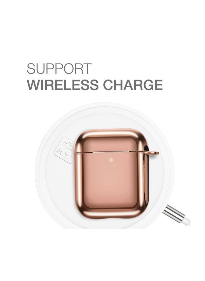 NIBEMINENT - AirPods Case 2nd Gen/1st Gen Supremecase Solid Shell Skin Electroplated Cover with Carabiner Copper - Image 1