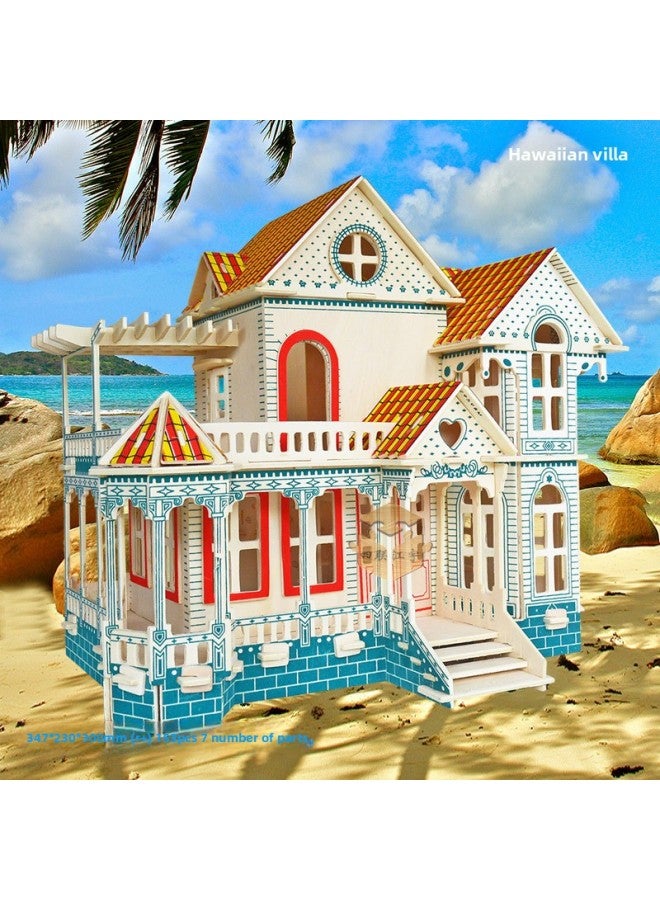 بناء فيلا نموذج ثلاثي الأبعاد لطلاب المدارس الابتدائية 3D لغز خشبي DIY محاكاة لعبة لغز الكبار-اللون: برج الرافعة الأصفر - Image 5