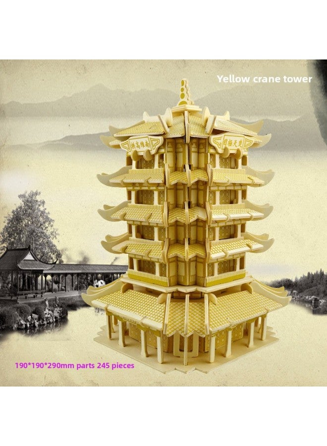 بناء فيلا نموذج ثلاثي الأبعاد لطلاب المدارس الابتدائية 3D لغز خشبي DIY محاكاة لعبة لغز الكبار-اللون: برج الرافعة الأصفر - Image 1
