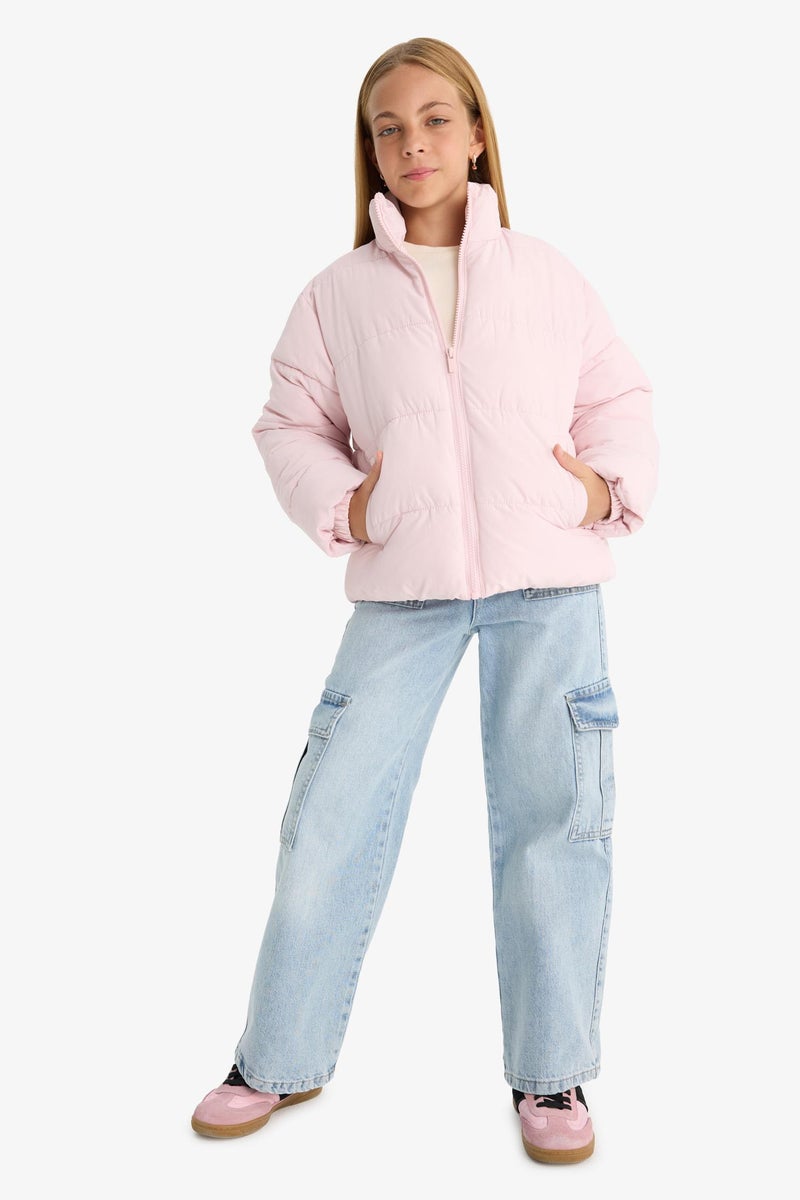 DeFacto Pink Girl Girl Waterproof Puffer Jacket Casual - Image 4