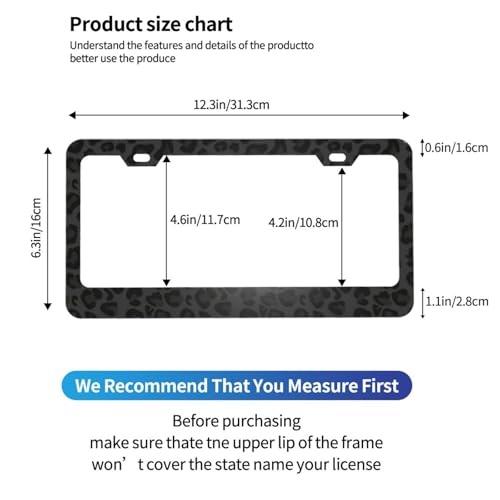 CTVSLFU License Plate Frame 2 Pack Aluminum Metal Rust-Proof Front & Rear Car Tag Holder with 2 Holes, Universal Car Accessories with Screws for Men & Women - 001 Black Leopard - Image 3