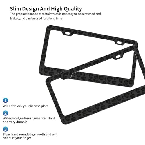 CTVSLFU License Plate Frame 2 Pack Aluminum Metal Rust-Proof Front & Rear Car Tag Holder with 2 Holes, Universal Car Accessories with Screws for Men & Women - 001 Black Leopard - Image 2