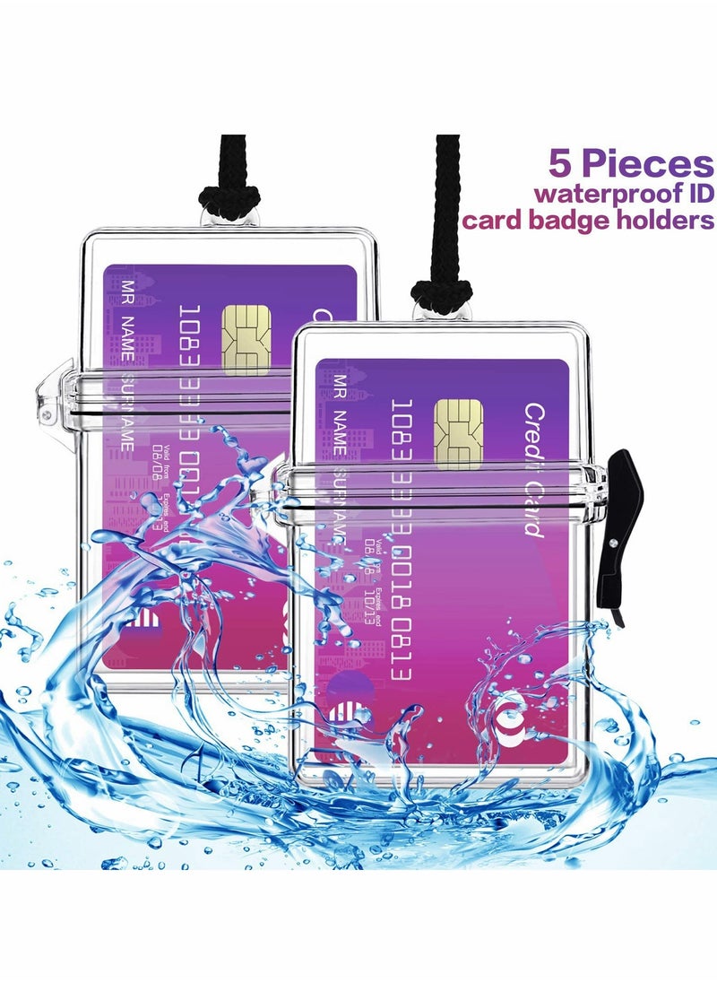 KASTWAVE - Waterproof ID Card Badge Holder Floating Sports Case Locker Vertical Badge Holders with Hanging Ring and Rope 5 Pieces - Image 1