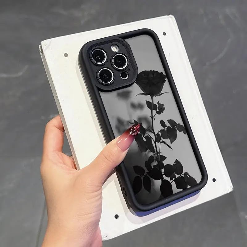 COVERLY Black Dark Rose Back Case for iPhone 15 | Hot 3D Minimalist Shadow Floral Cute Design | Camera Lens Protection | Soft TPU Silicone Aesthetic Print Cover for Girls & Women (Black, Shockproof) - Image 5