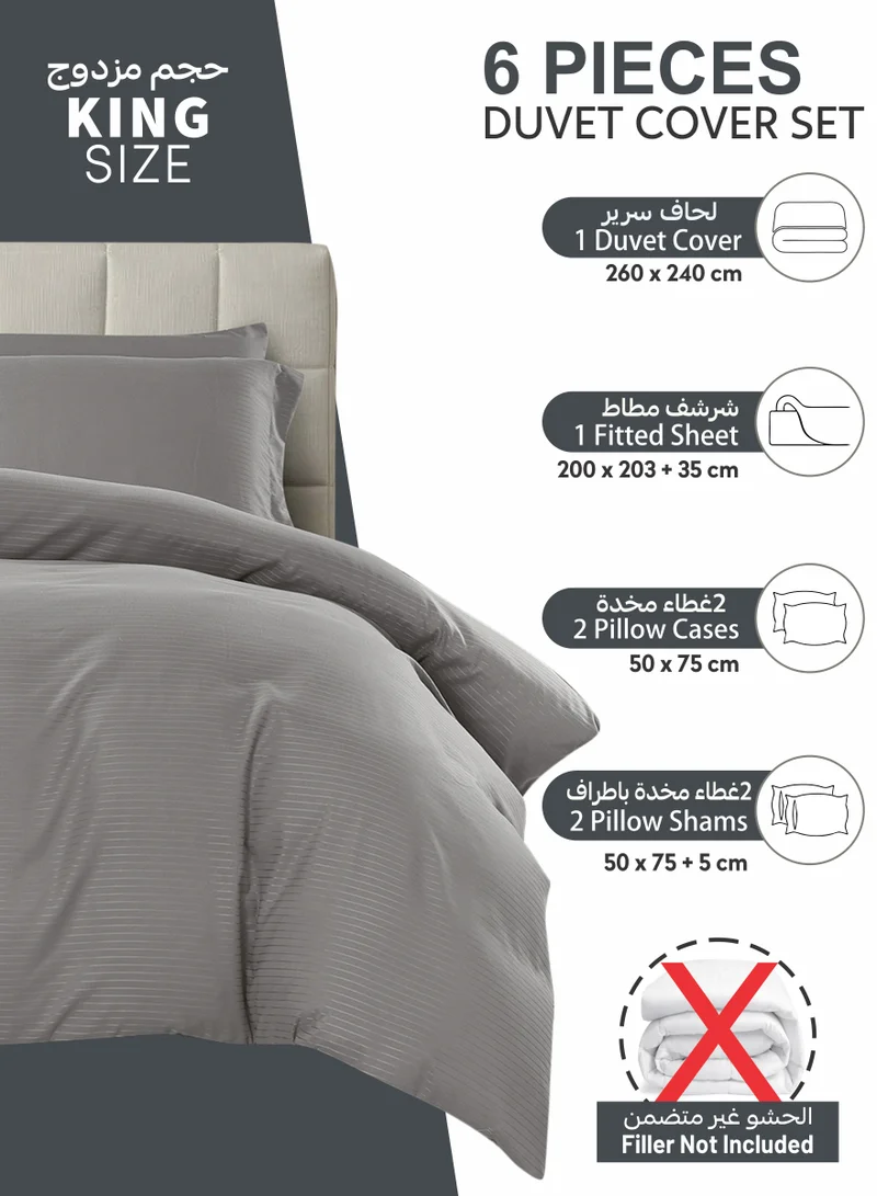 Donetella Striped Duvet Cover Set King Size 260x240 cm - 6-Pcs Bed Set, Microfiber Fabric - 1 Duvet Cover, 1 Fitted Sheet, 2 Pillow Sham, 2 Pillowcase (Filler Not Included)