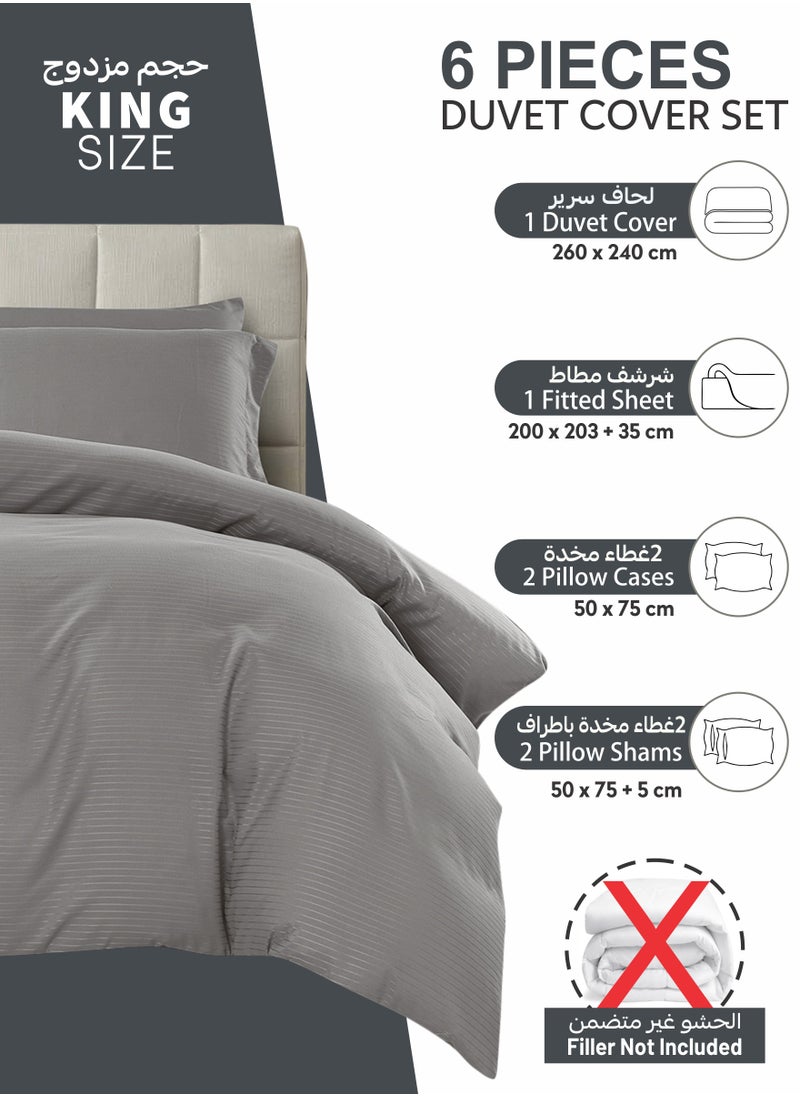 Donetella Striped Duvet Cover Set King Size 260x240 cm - 6-Pcs Bed Set, Microfiber Fabric - 1 Duvet Cover, 1 Fitted Sheet, 2 Pillow Sham, 2 Pillowcase (Filler Not Included)  - Image 4