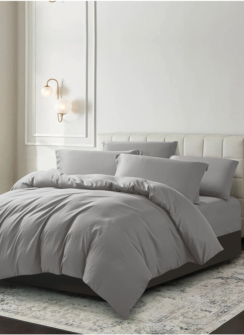 Donetella Striped Duvet Cover Set King Size 260x240 cm - 6-Pcs Bed Set, Microfiber Fabric - 1 Duvet Cover, 1 Fitted Sheet, 2 Pillow Sham, 2 Pillowcase (Filler Not Included)  - Image 2