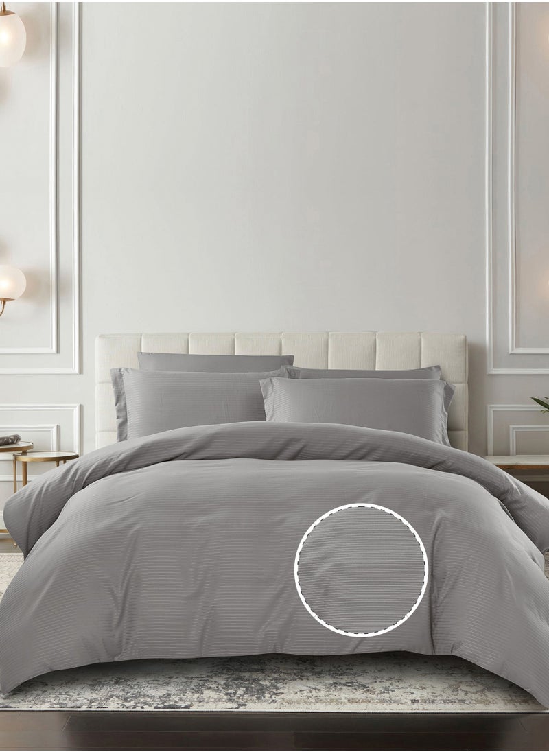 Donetella Striped Duvet Cover Set King Size 260x240 cm - 6-Pcs Bed Set, Microfiber Fabric - 1 Duvet Cover, 1 Fitted Sheet, 2 Pillow Sham, 2 Pillowcase (Filler Not Included)  - Image 1