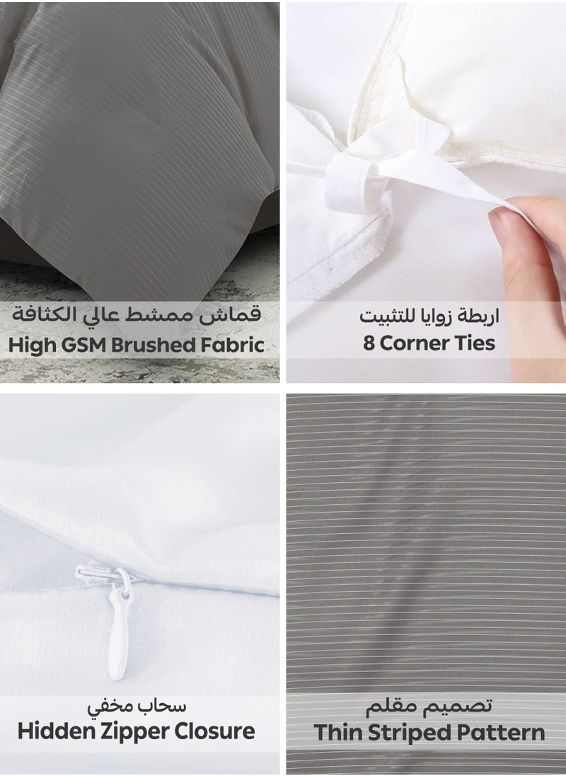 Donetella Striped Duvet Cover Set King Size 260x240 cm - 6-Pcs Bed Set, Microfiber Fabric - 1 Duvet Cover, 1 Fitted Sheet, 2 Pillow Sham, 2 Pillowcase (Filler Not Included)  - Image 5