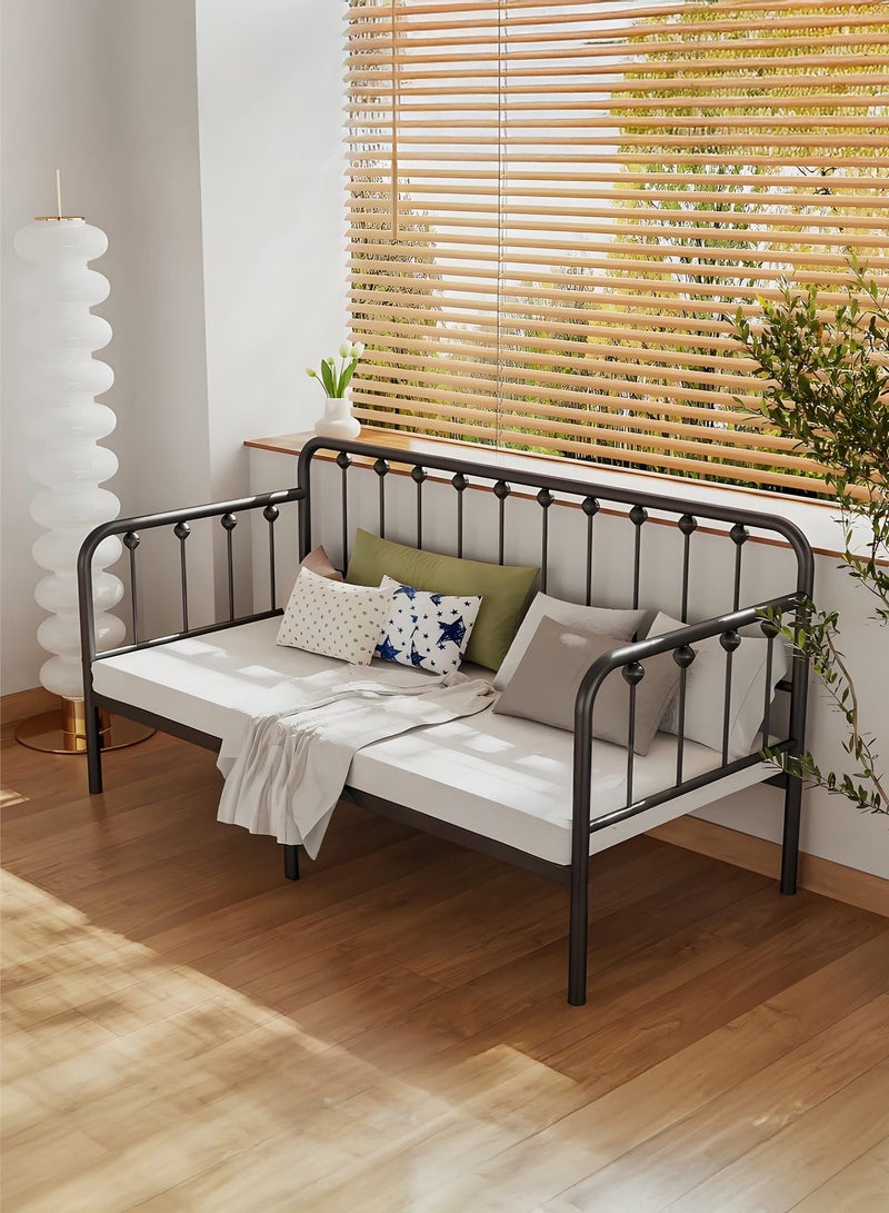 يانارا سرير يومي معدني مقاس 190×100 سم، إطار قوي مع شرائح معدنية، قابل للاستخدام كسرير وأريكة، قاعدة مرتفعة لحمل المرتبة، سرير فردي - أسود - Image 1