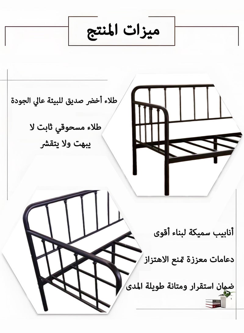 يانارا سرير يومي معدني مقاس 190×100 سم، إطار قوي مع شرائح معدنية، قابل للاستخدام كسرير وأريكة، قاعدة مرتفعة لحمل المرتبة، سرير فردي - أسود - Image 5