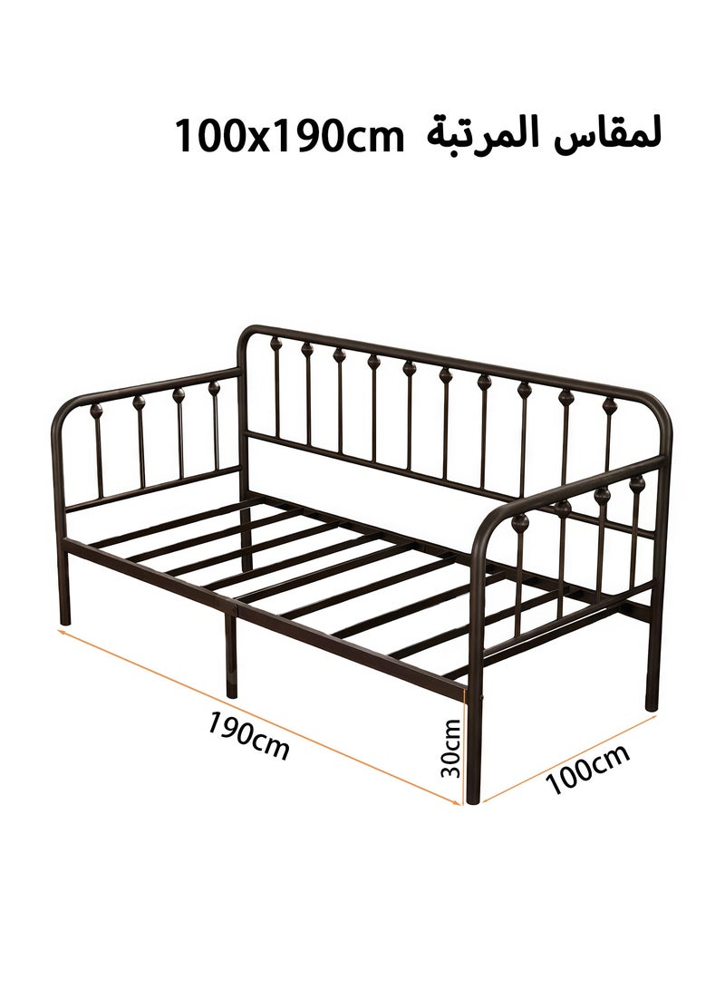 يانارا سرير يومي معدني مقاس 190×100 سم، إطار قوي مع شرائح معدنية، قابل للاستخدام كسرير وأريكة، قاعدة مرتفعة لحمل المرتبة، سرير فردي - أسود - Image 3