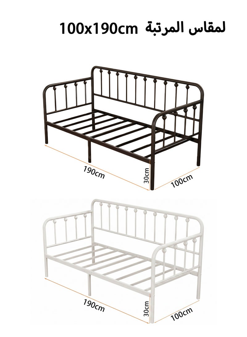 Yanara 100*190cm Metal Daybed Frame Heavy Duty Metal Slats Sofa Bed Platform Mattress Foundation Twin Day Bed Black / White - Image 3
