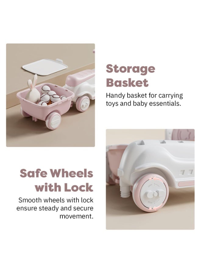 BAYBEE 4 in 1 Multifunctional Baby Ride On Car for Kids with Hanging Toys & Music, Rocker, Activity Walker, Storage Basket | Ride on Push Car for Kids | Baby Car Kids Car | Childrens Car for Kids Boys Girls White Pink - Image 3