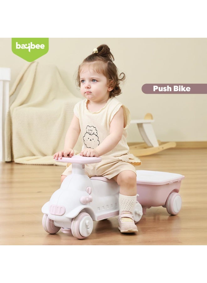 BAYBEE 4 in 1 Multifunctional Baby Ride On Car for Kids with Hanging Toys & Music, Rocker, Activity Walker, Storage Basket | Ride on Push Car for Kids | Baby Car Kids Car | Childrens Car for Kids Boys Girls White Pink - Image 2