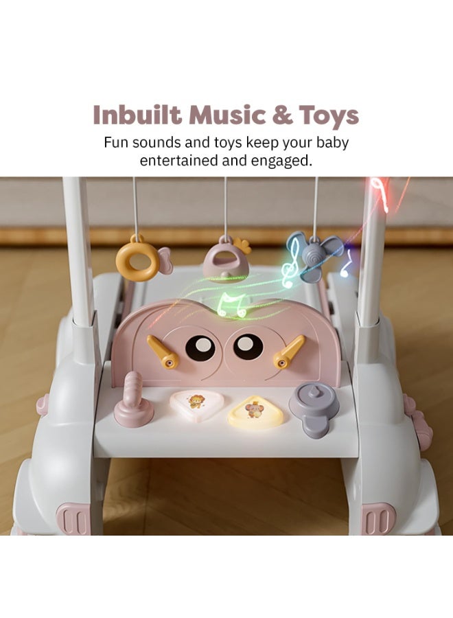 BAYBEE 4 in 1 Multifunctional Baby Ride On Car for Kids with Hanging Toys & Music, Rocker, Activity Walker, Storage Basket | Ride on Push Car for Kids | Baby Car Kids Car | Childrens Car for Kids Boys Girls White Pink - Image 5
