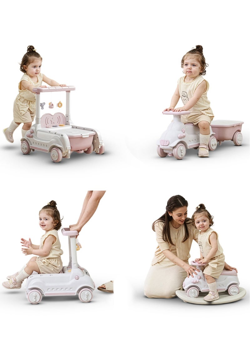 BAYBEE 4 in 1 Multifunctional Baby Ride On Car for Kids with Hanging Toys & Music, Rocker, Activity Walker, Storage Basket | Ride on Push Car for Kids | Baby Car Kids Car | Childrens Car for Kids Boys Girls White Pink - Image 1