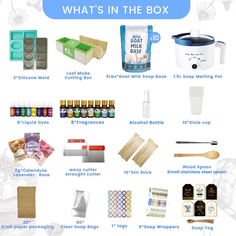 PIUH Deluxe Goat Milk Soap Making Kit for Adults, DIY Natural Soap Making Supplies Kit Included Soap Melting Pot, Goat Milk Soap Base, Dyes, Essential Oils and Supplies for Making Soaps Gift - Image 2