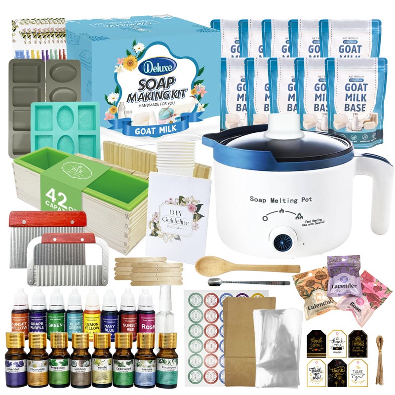 PIUH Deluxe Goat Milk Soap Making Kit for Adults, DIY Natural Soap Making Supplies Kit Included Soap Melting Pot, Goat Milk Soap Base, Dyes, Essential Oils and Supplies for Making Soaps Gift - Image 1