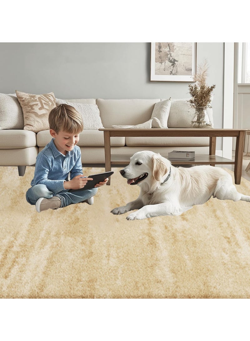 Area Rug Living Room Rugs Abstract Modern Soft Non Slip Carpet Indoor Thin Low Pile Carpets for Bedroom Under Dining Table Home Office Farmhouse Decor Beige (C-160x230cm) - Image 2