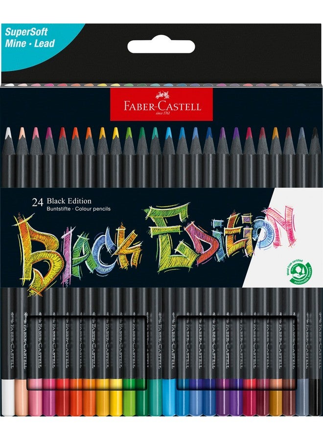 FABER-CASTELL Faber-Castell Black Edition Colored Pencils - 24 Count, Black Wood and Super Soft Core Lead, Coloring Pencils for Adult Coloring Books, Art Colored Pencils  - Image 1