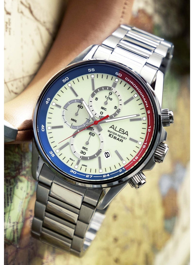 Alba Active Chronograph Men’s Watch AM3A53X1, 44 mm Green Dial, Stainless Steel Case & Bracelet, 100 m WR - Image 1