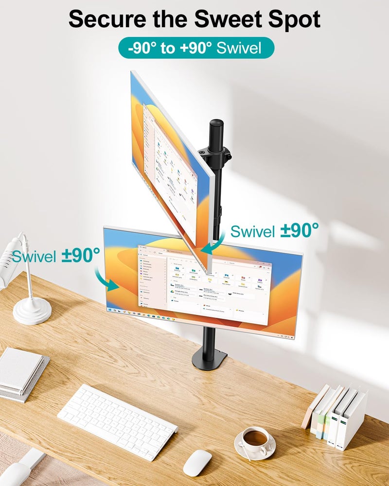 MOUNT PRO Vertical Dual Monitor Stand, Stacked Monitor Mount for 2 Monitors Up to 32 inches, Computer Monitor Arm with Swivel, Tilt, Height Adjustable, Each Monitor Desk Mount Holds up to 17.6 lbs - Image 5