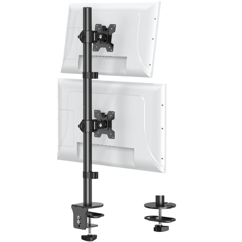 MOUNT PRO Vertical Dual Monitor Stand, Stacked Monitor Mount for 2 Monitors Up to 32 inches, Computer Monitor Arm with Swivel, Tilt, Height Adjustable, Each Monitor Desk Mount Holds up to 17.6 lbs - Image 1