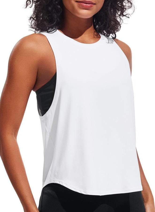 JOYSPELS Ice Silk Workout Tank Tops for Women Quick Dry Sleeveless Loose Fit Athletic Running Shirts, White, M - Image 1