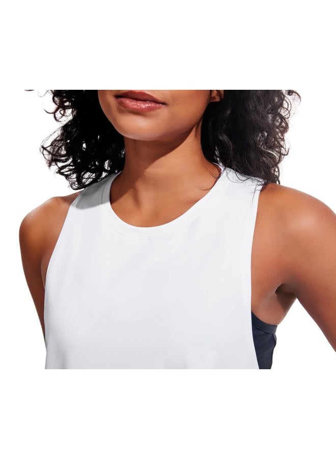 JOYSPELS Ice Silk Workout Tank Tops for Women Quick Dry Sleeveless Loose Fit Athletic Running Shirts, White, M - Image 3