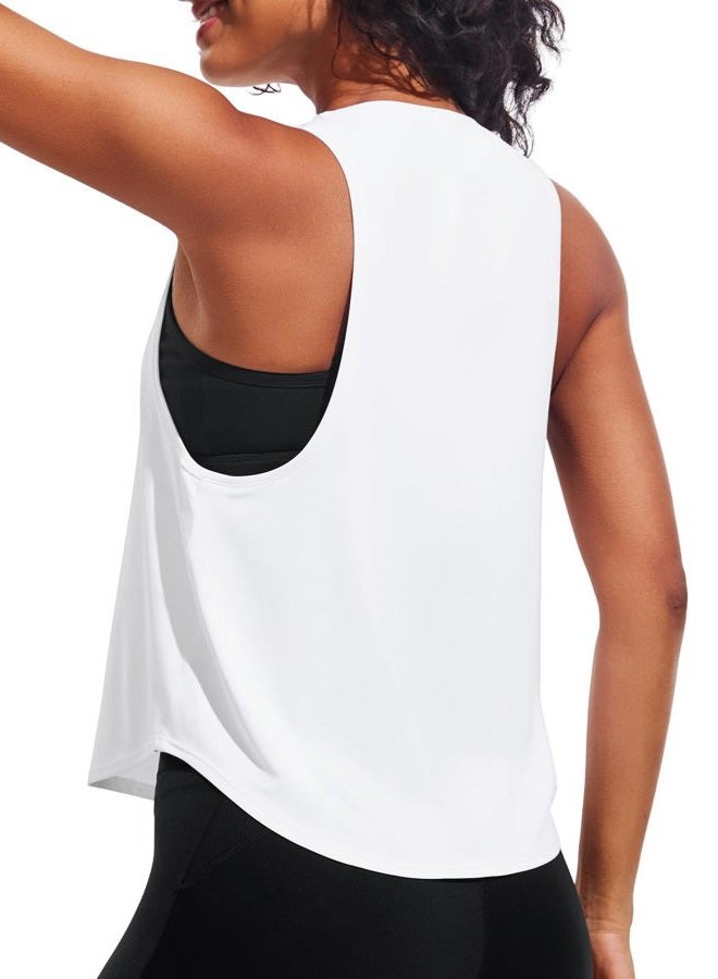 JOYSPELS Ice Silk Workout Tank Tops for Women Quick Dry Sleeveless Loose Fit Athletic Running Shirts, White, M - Image 2