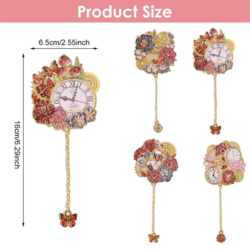 OFIFO ® 4PCS Vintage Metal Bookmarks Set, Pocket Watch Inspired Decorative Bookmarks with Butterfly Flower Embossed Pendant Charm Chain, Unique Gift for Student Teacher Book Lover - Image 2