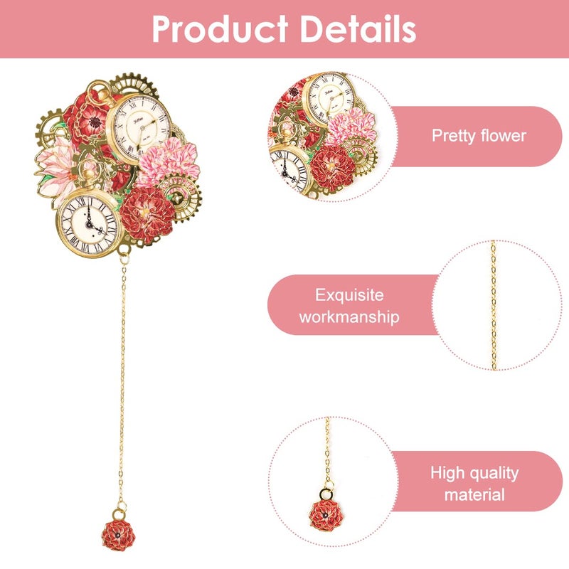 OFIFO ® 4PCS Vintage Metal Bookmarks Set, Pocket Watch Inspired Decorative Bookmarks with Butterfly Flower Embossed Pendant Charm Chain, Unique Gift for Student Teacher Book Lover - Image 3