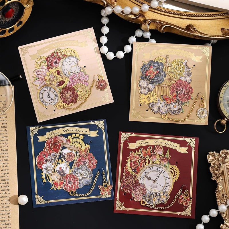 OFIFO ® 4PCS Vintage Metal Bookmarks Set, Pocket Watch Inspired Decorative Bookmarks with Butterfly Flower Embossed Pendant Charm Chain, Unique Gift for Student Teacher Book Lover - Image 4