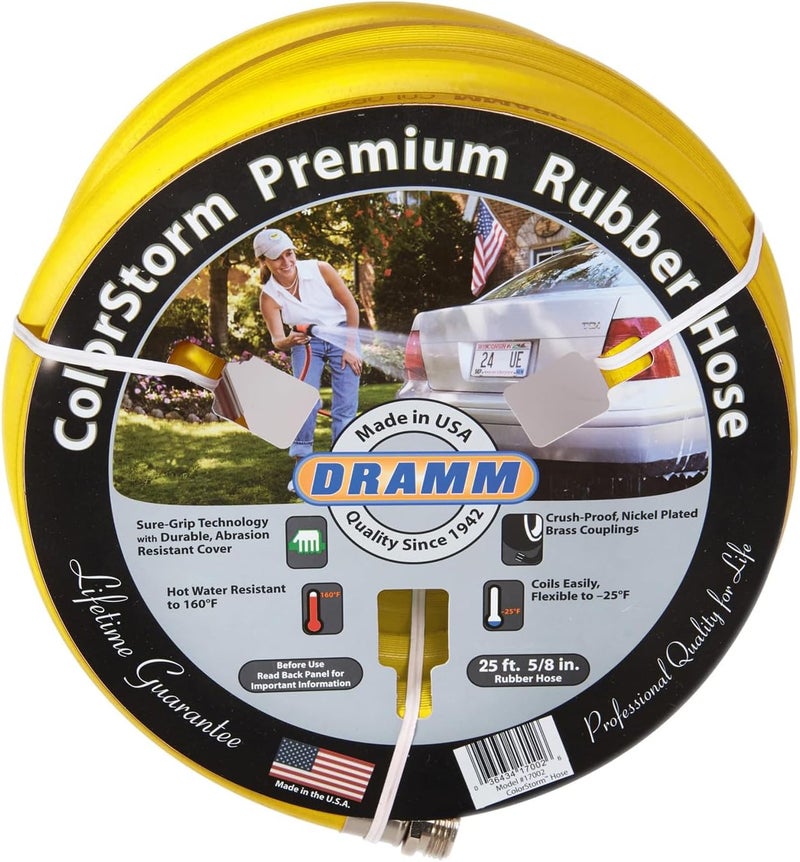Dramm Dramm ColorStorm Premium Rubber Garden Hose No Kink Leak Proof Water Hose Male Female Fittings Made in USA Hot  Cold Resistant 518 Burst PSI Yellow 34x50  - Image 1
